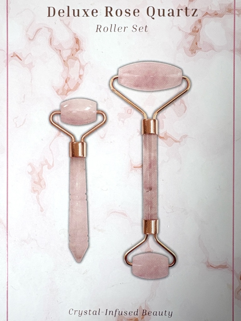Deluxe Rose Quartz Facial Roller Set - Pink